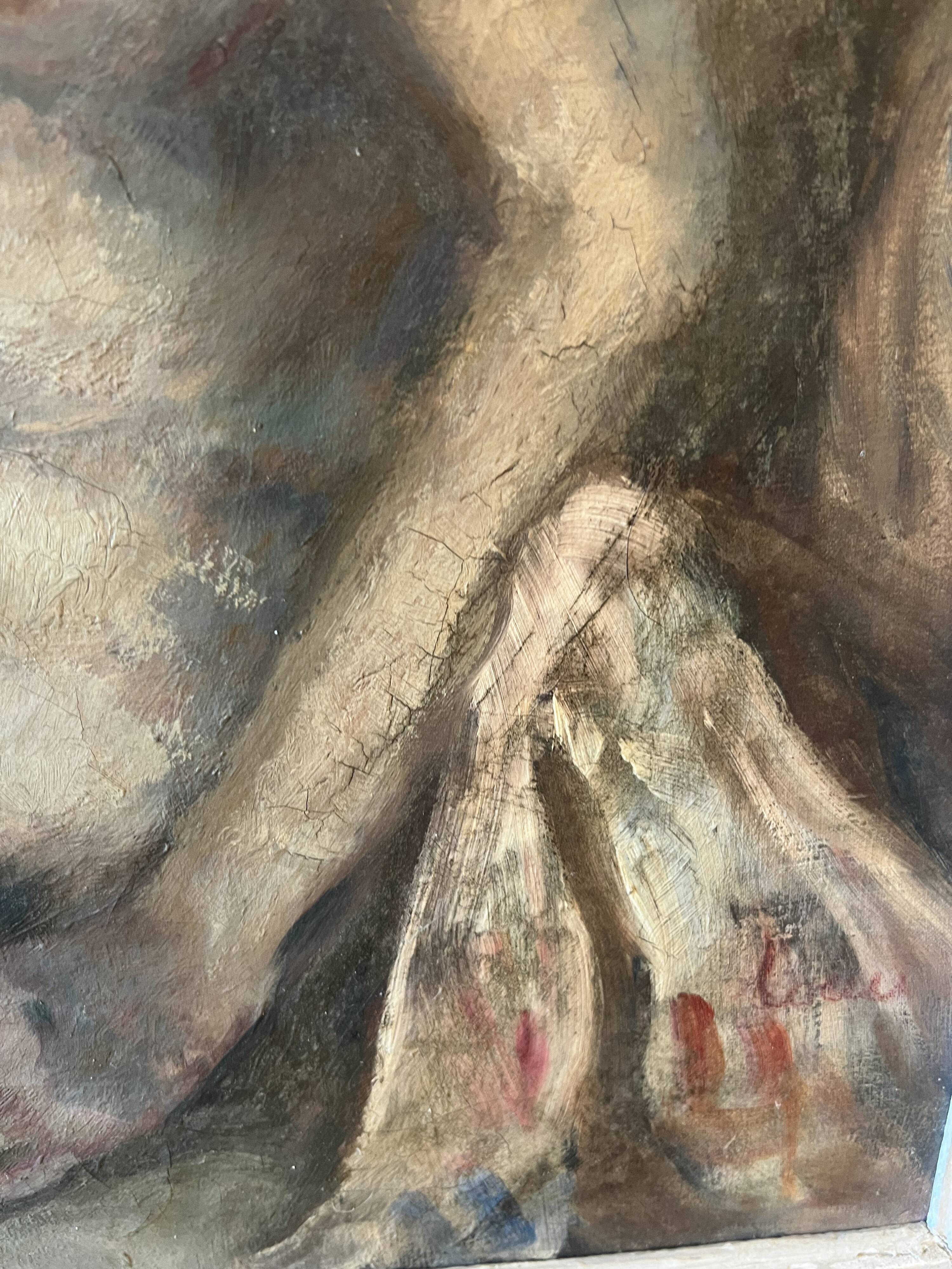 Melancholic female nude, in a sculpted baroque frame