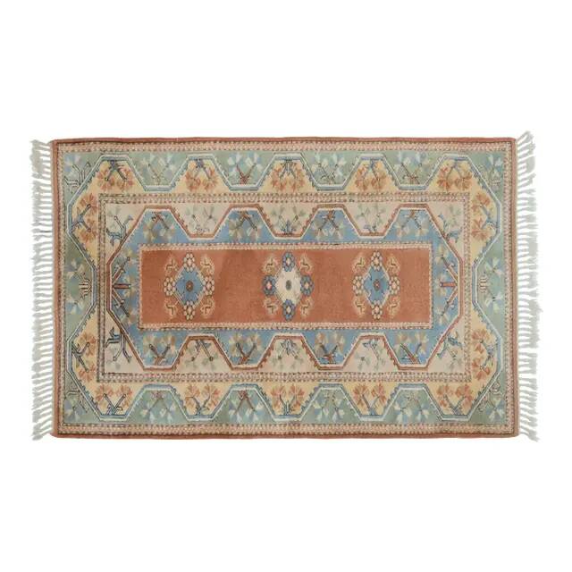 1970s Vintage Turkish Handmade Wool & Cotton Orange Area Rug 125x195