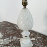 Alabaster lamp, twisted, gadroon decoration, gilded brass base, dolphins