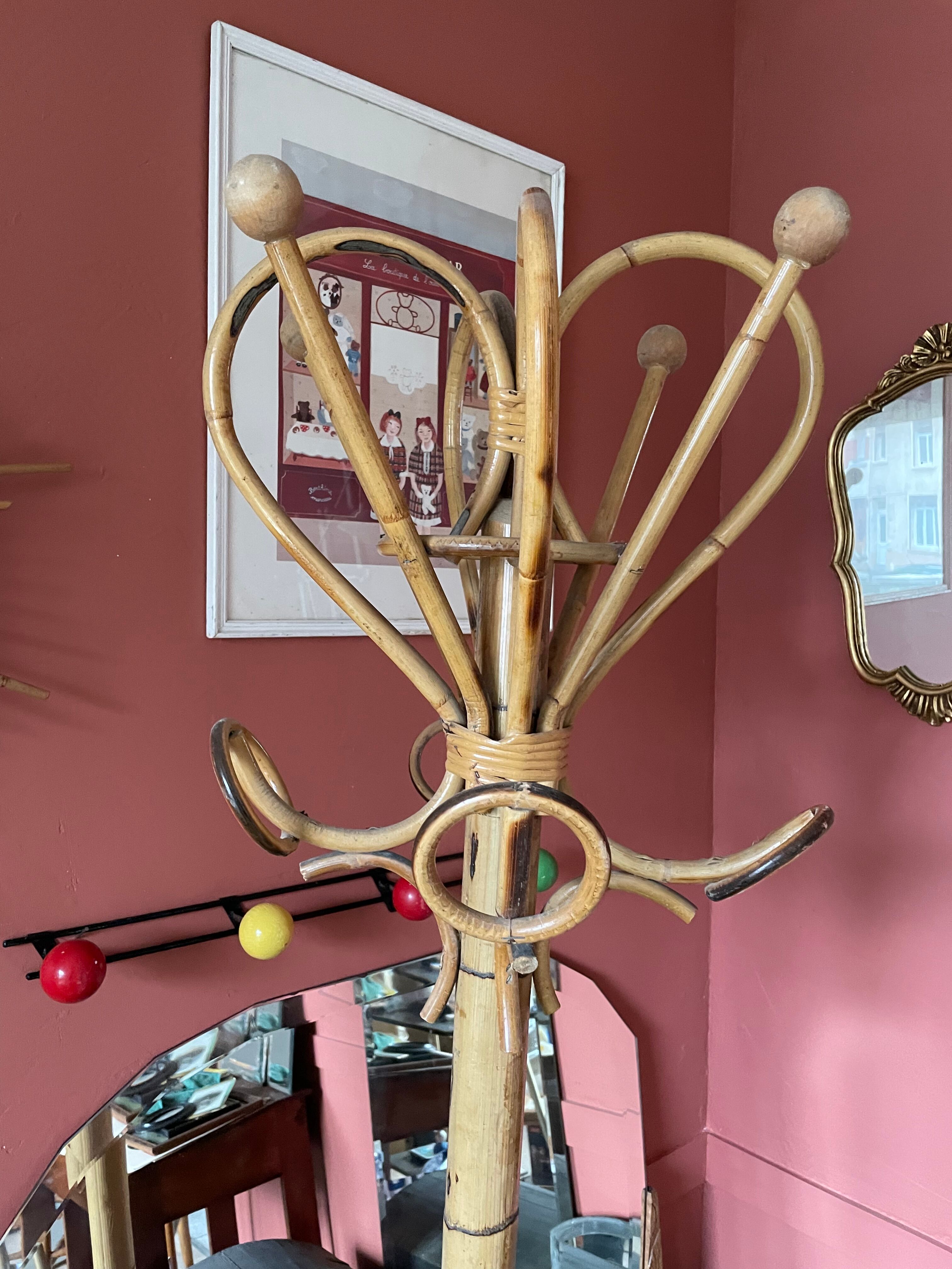 Rattan coat rack