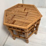Rattan trundle table hexagonal top 70s