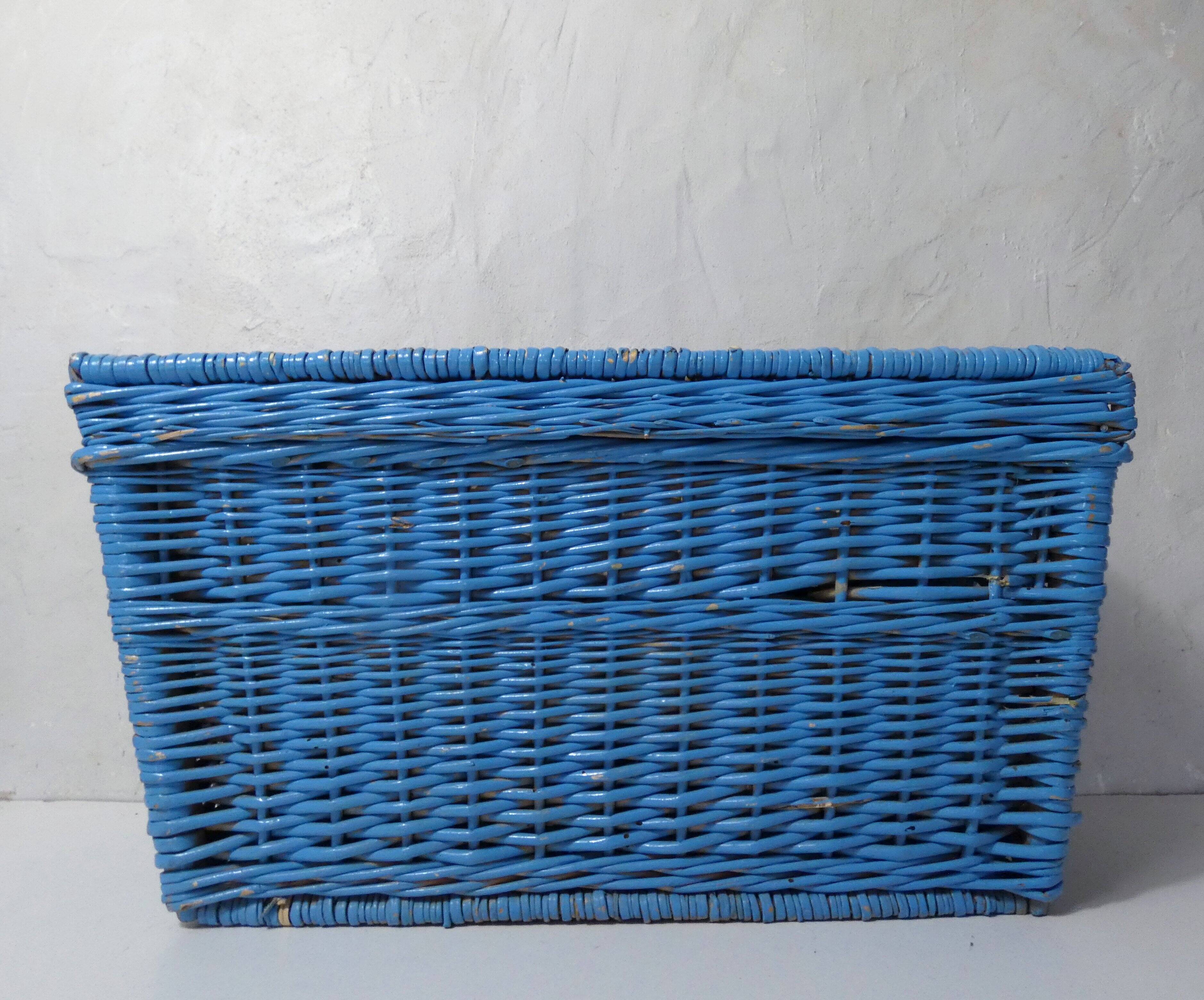 vintage blue rattan trunk chest