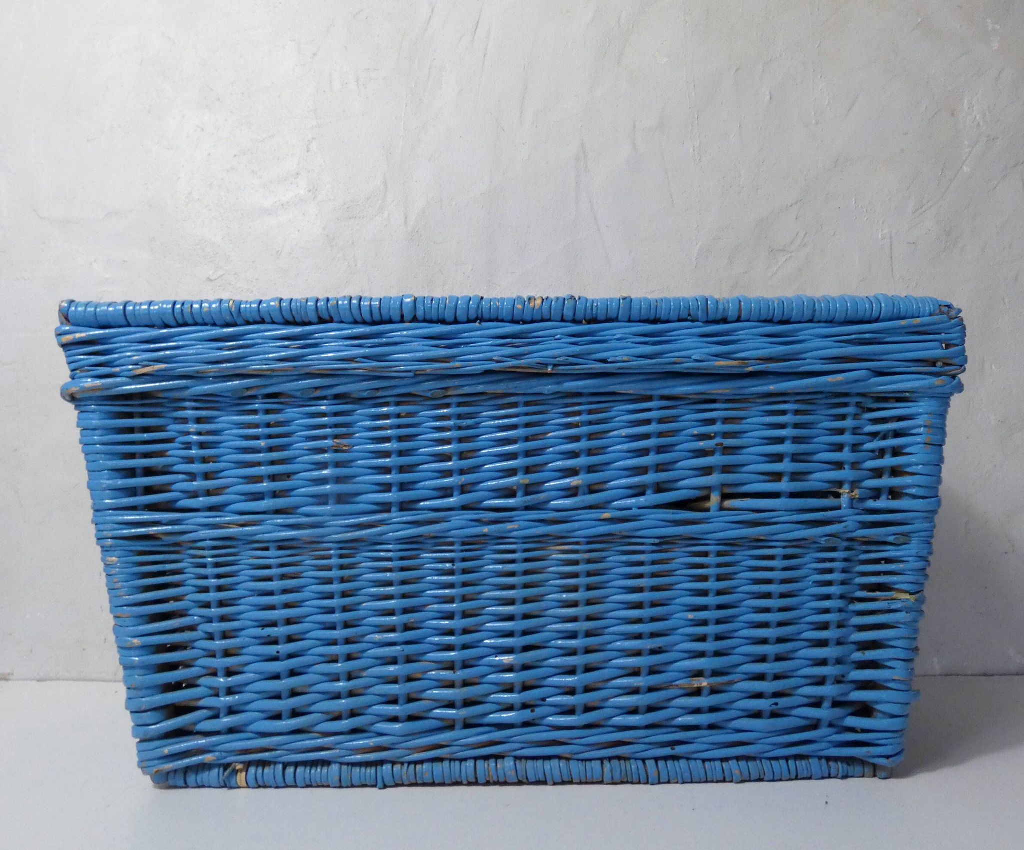 vintage blue rattan trunk chest