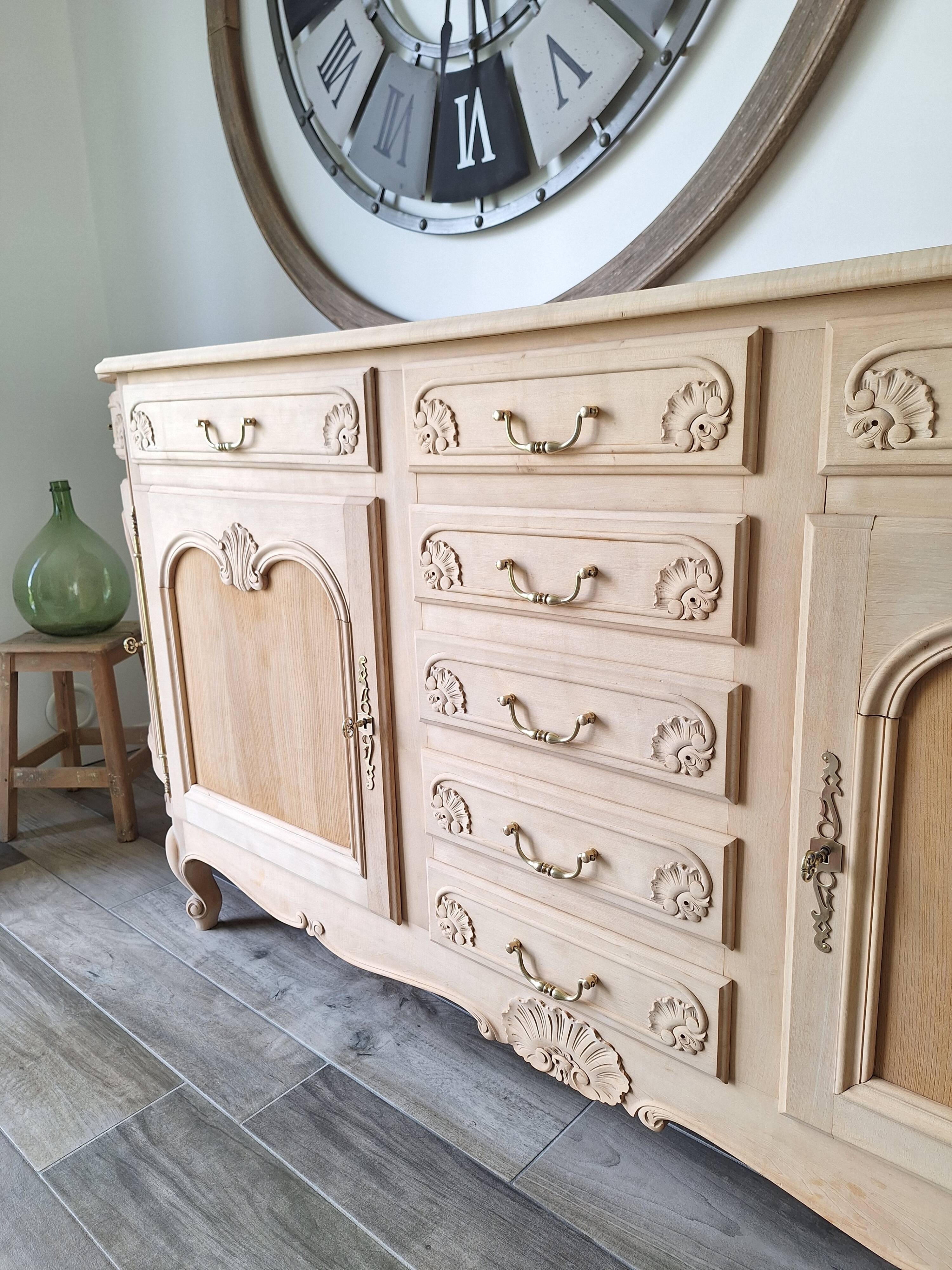 Low buffet in renovated solid cherry wood – Revisited Louis XV style – 250 cm