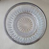 Molded pressed glass salad bowl with silver metal border