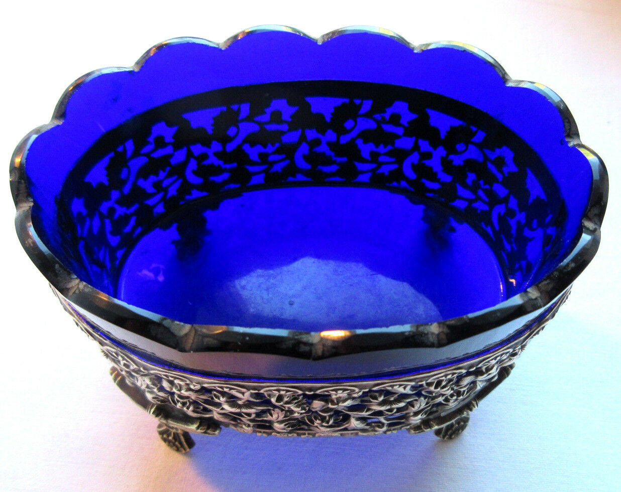 Small table jardiniere, cobalt blue crystal and napoleon iii gilded bronze support