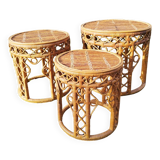Vintage peacock rattan wicker nesting side tables