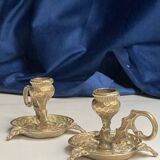 Cellar rat candlesticks (pair) in vintage bronze, re-edition from the 80s