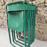 Set of 6 green folding patio chairs
