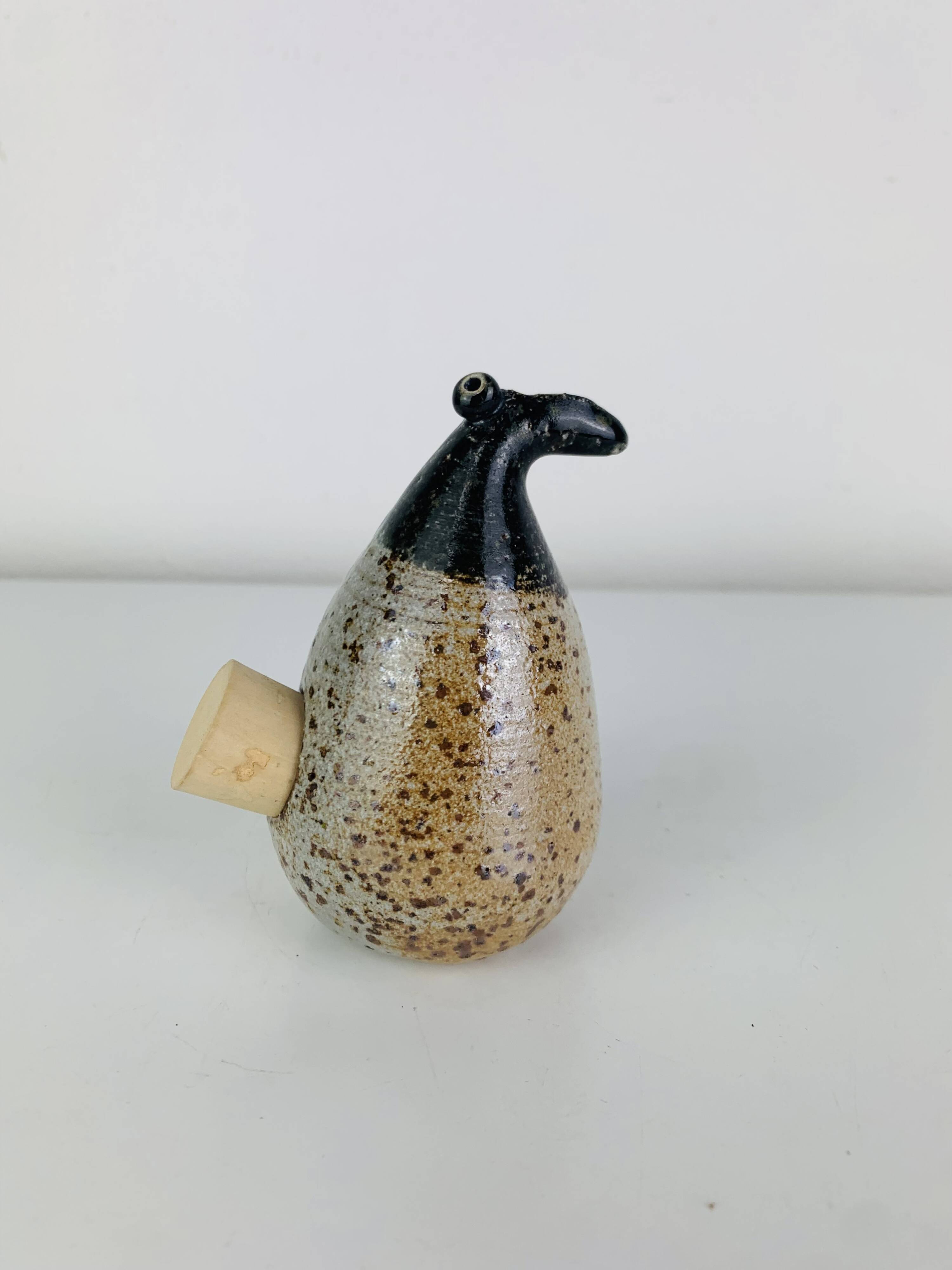 Salière zoomorphe en grès, oiseau, vintage