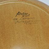 Set of 9 flat plates in sarreguemines stoneware decoration stylized flowers brown and white