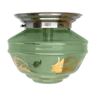 Plafonnier vintage aluminium et verre décoré