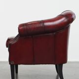 Set of a Red Cowhide Leather Chesterfield Club Chair and Side Table