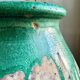 Biot jar, plant pot in beige and green glazed ceramic