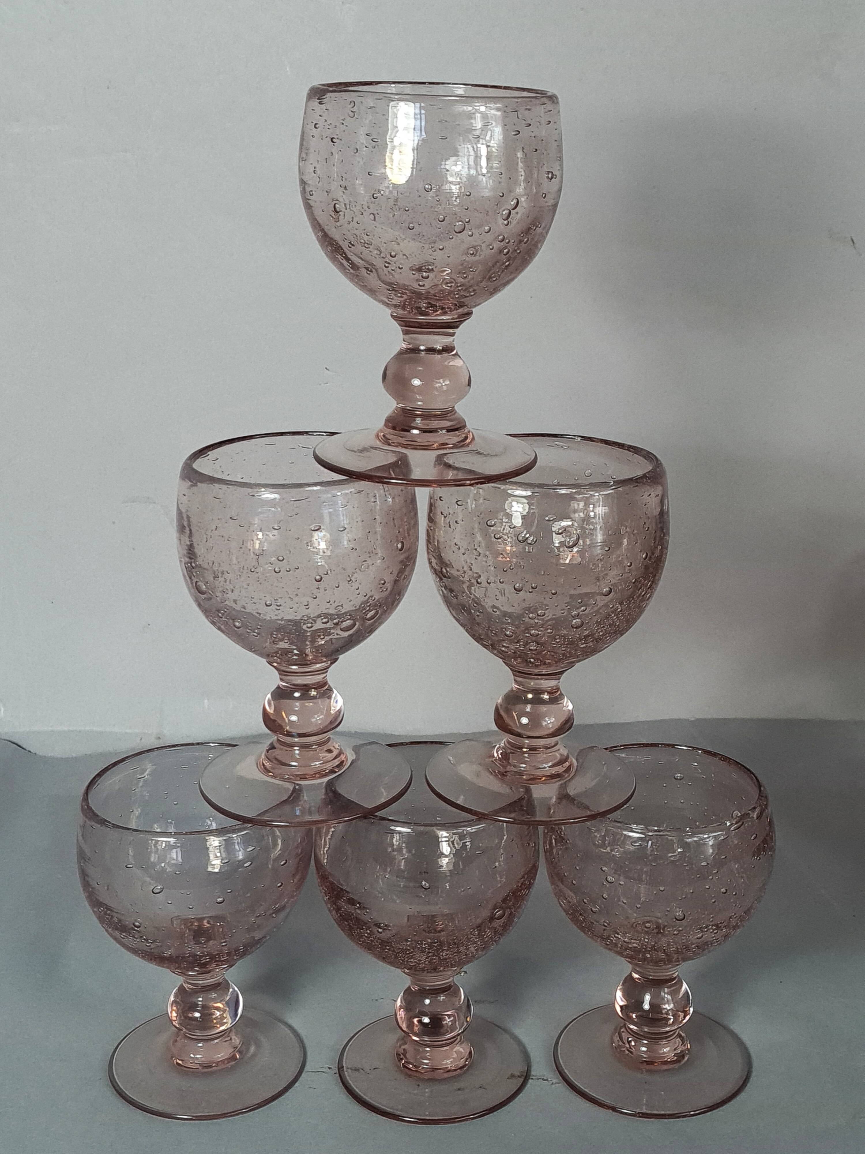 Biot 6 blown bubble glasses, small Balloon model, amethyst colour SD207.