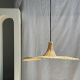 Small suspension, rattan luminaire in hat shape D:60cm