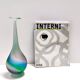 Green, Blue and Pink Etched Murano Glass Single Flower Vase, Italy