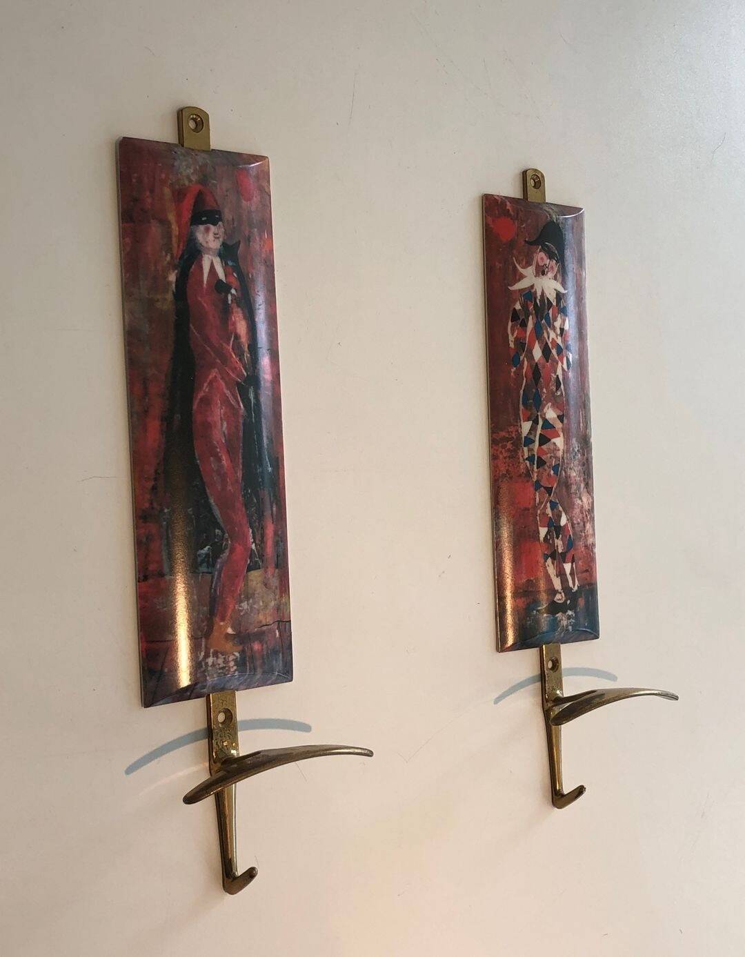 Pair of Coat Hooks Representing Characters from the Commedia dell'Arte in the