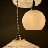 Vintage white glass triple globe suspension from Clichy and opaline.