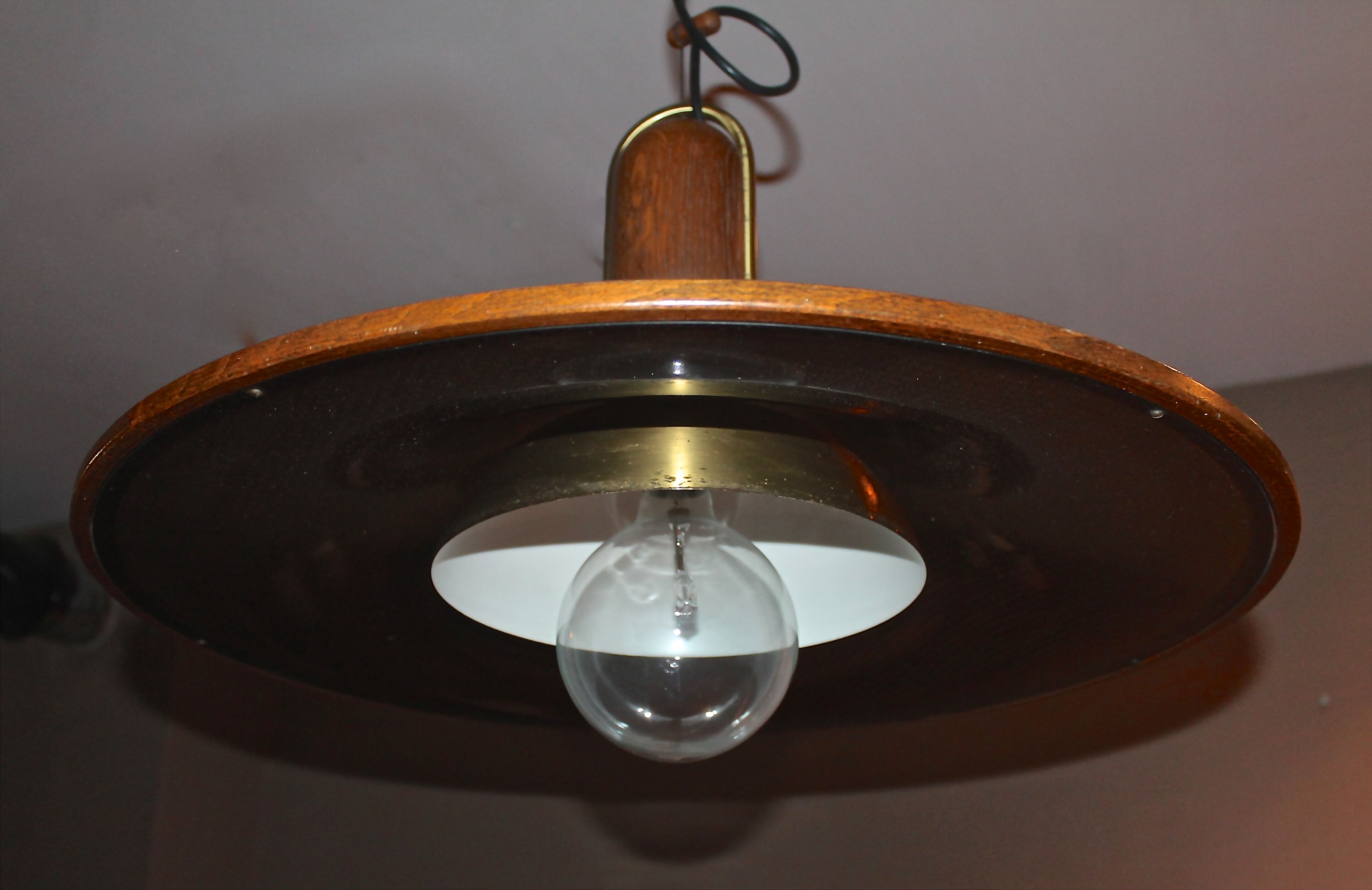 Temde Leuchten, 50's/60's and teak and brass hanging lamp