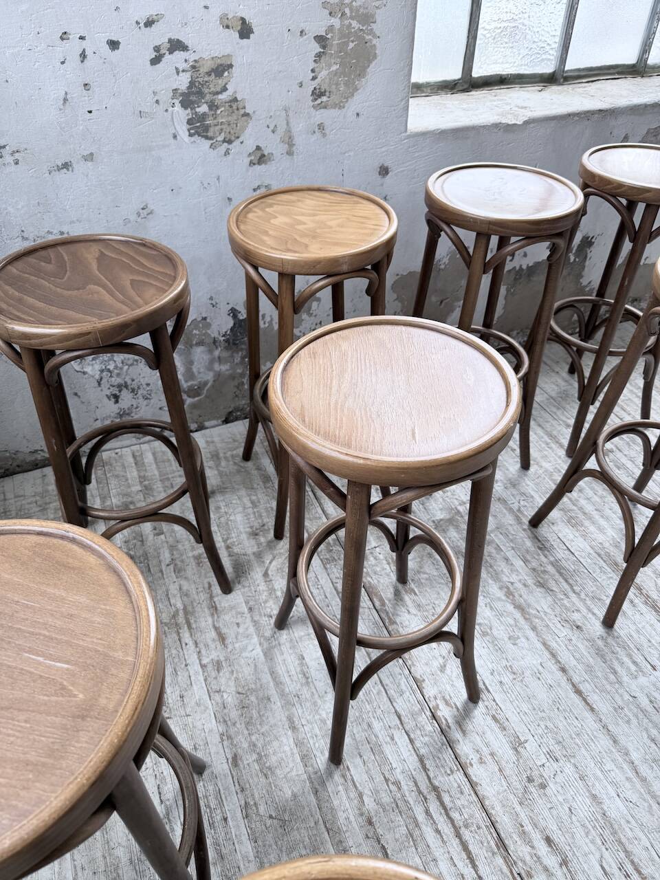 Set of 8 Baumann bistro bar stools.