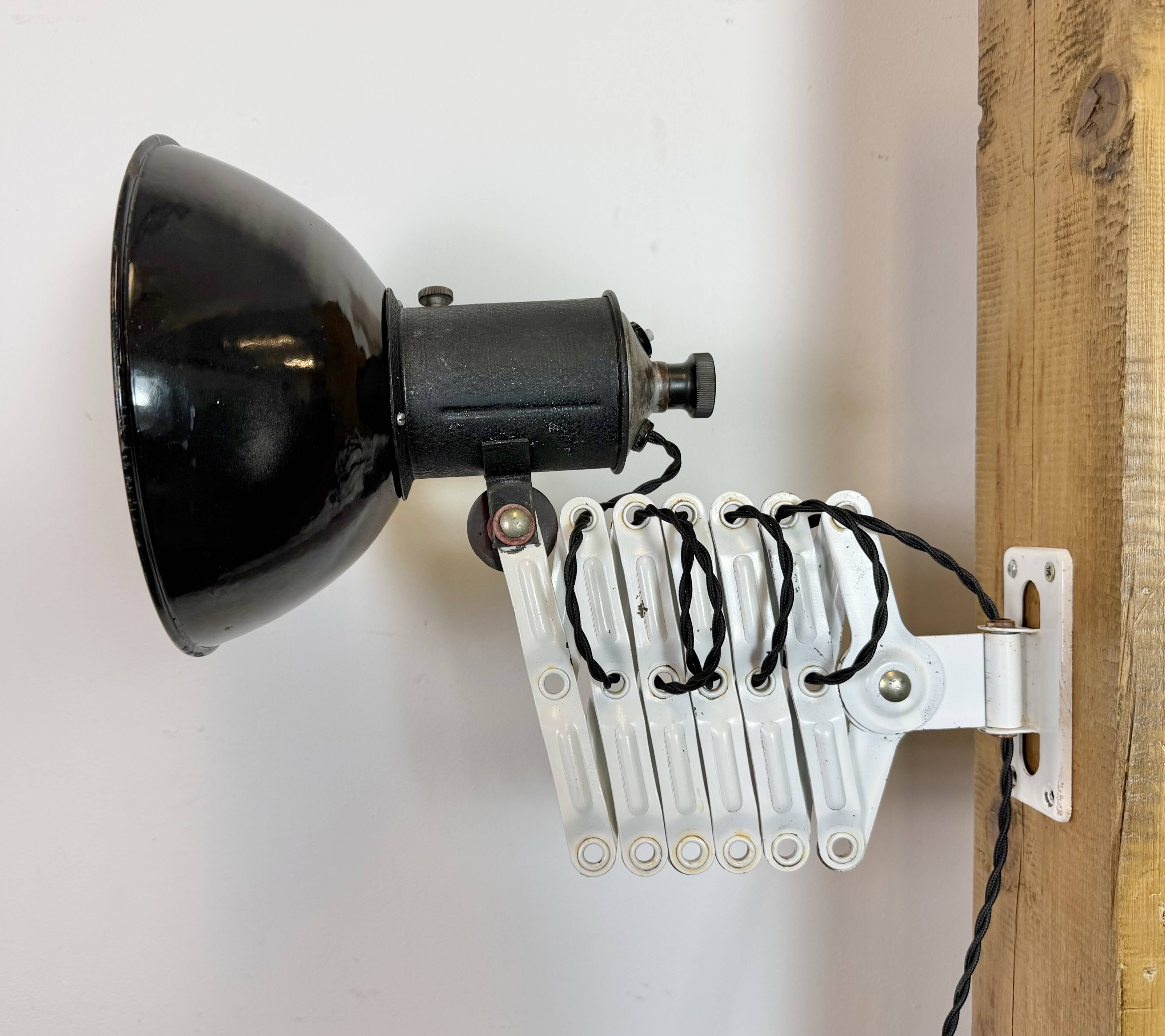 Industrial Black Enamel Scissor Wall Lamp, 1950s