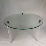 Vintage round coffee table in glass and plexiglass