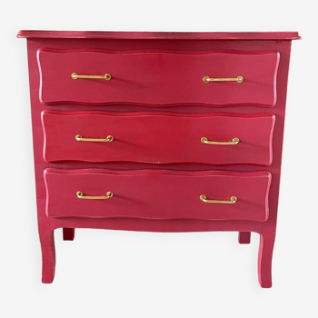 Vintage raspberry wood chest of drawers