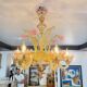 Venetian glass chandelier with pink and gold floral decoration – 6 lights