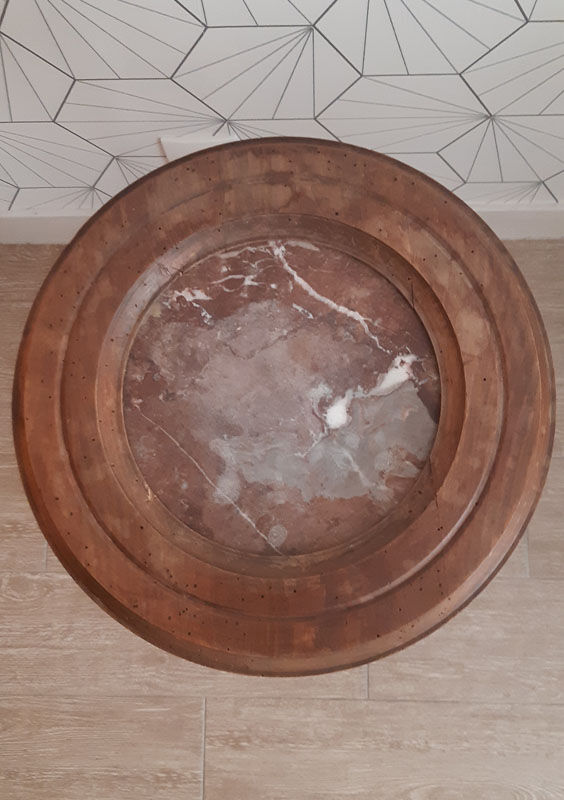 Sellette vintage années 50 en noyer clair et marbre.