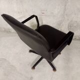 Vintage 70s swivel office chair in skai and black metal