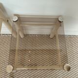 Vintage nesting tables Boutboul - cream metal and smoked glass - 70s design.