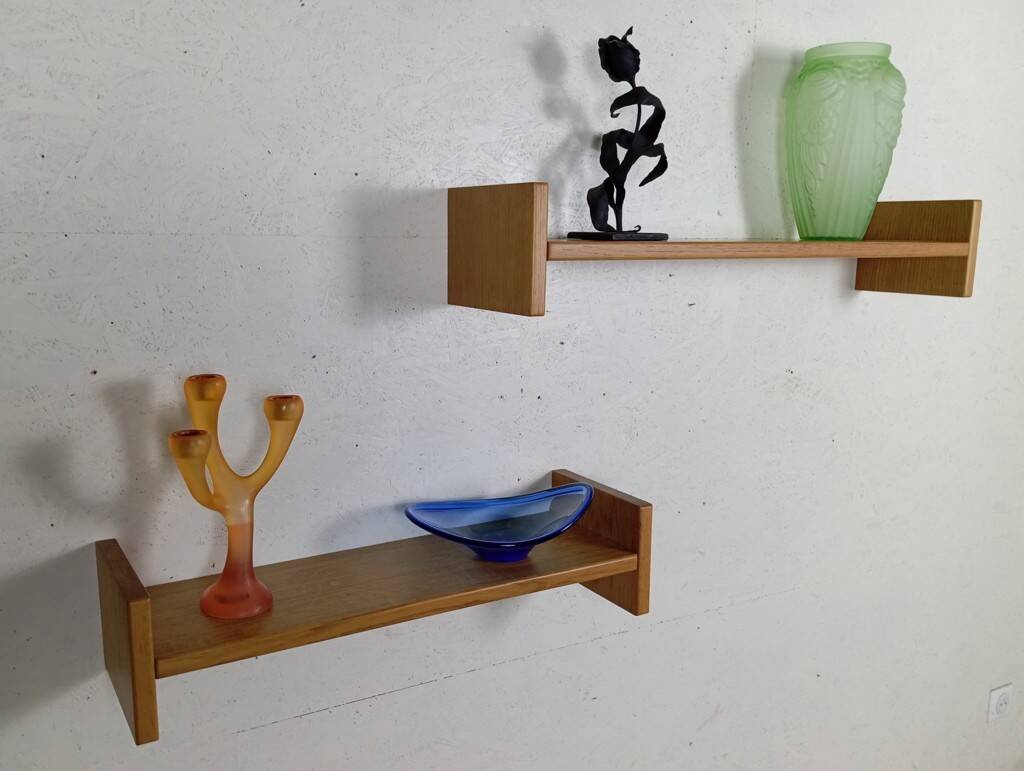 Pair of solid oak wall shelves