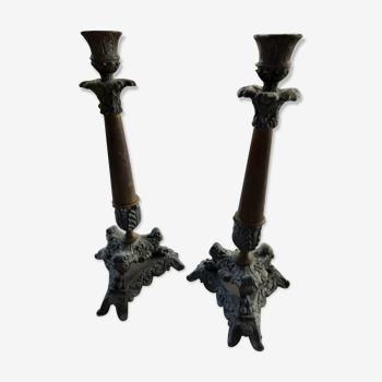 Brass and tin candlesticks