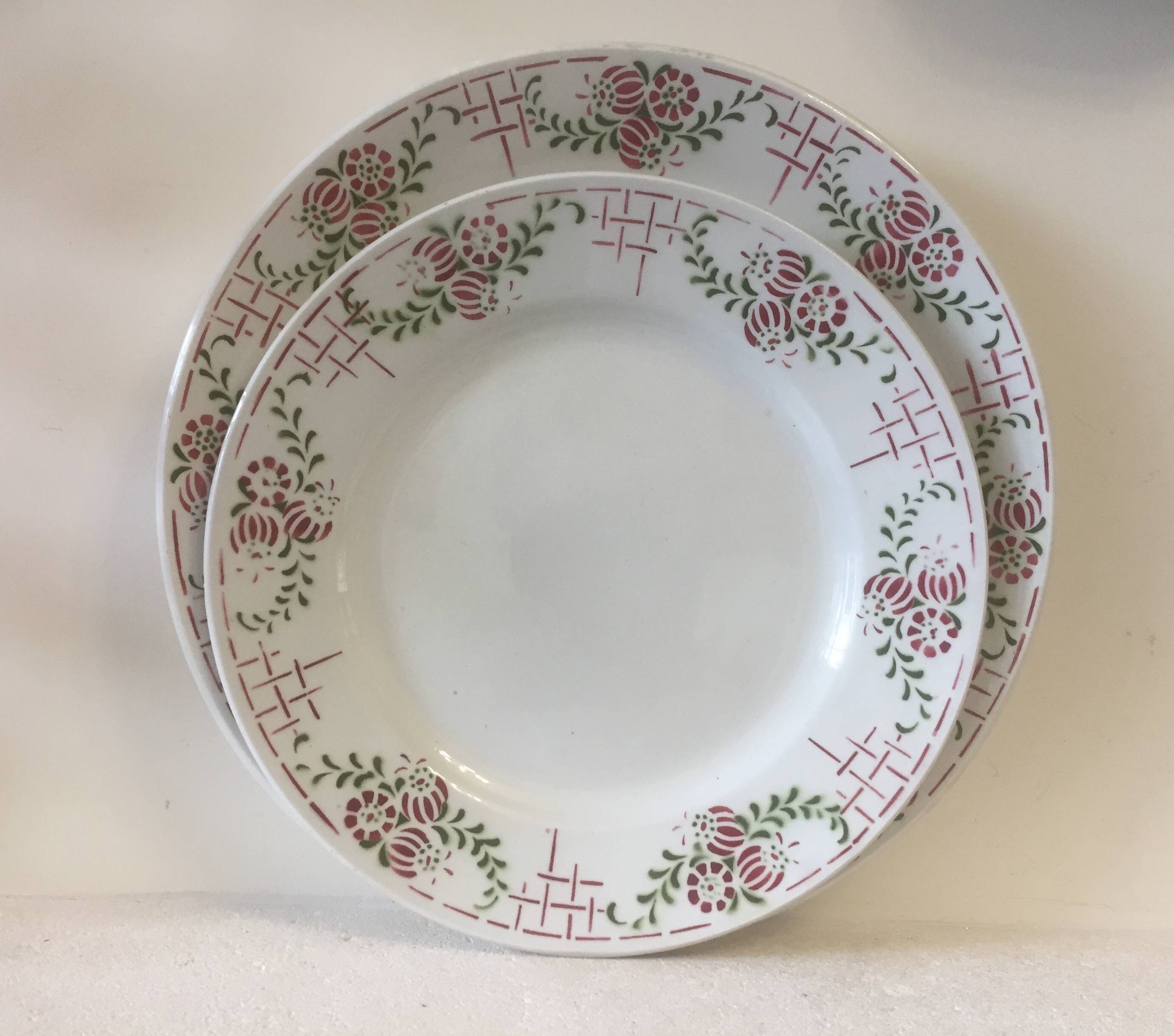 6 dinner plates + 1 dish - iron earth - "ennege" nouvelles galeries paris - vintage