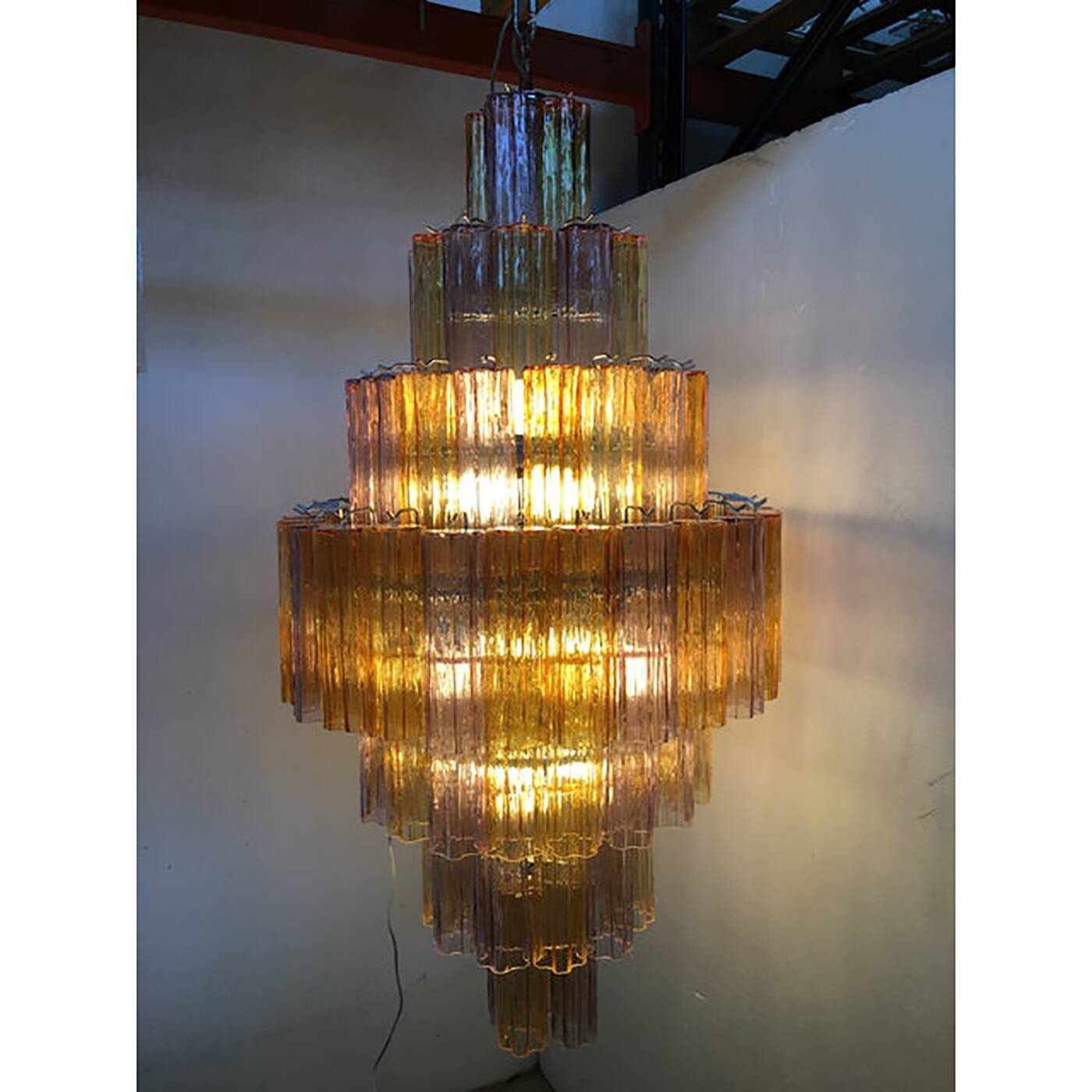 Murano Glass Amber and Violet Tronco Chandelier