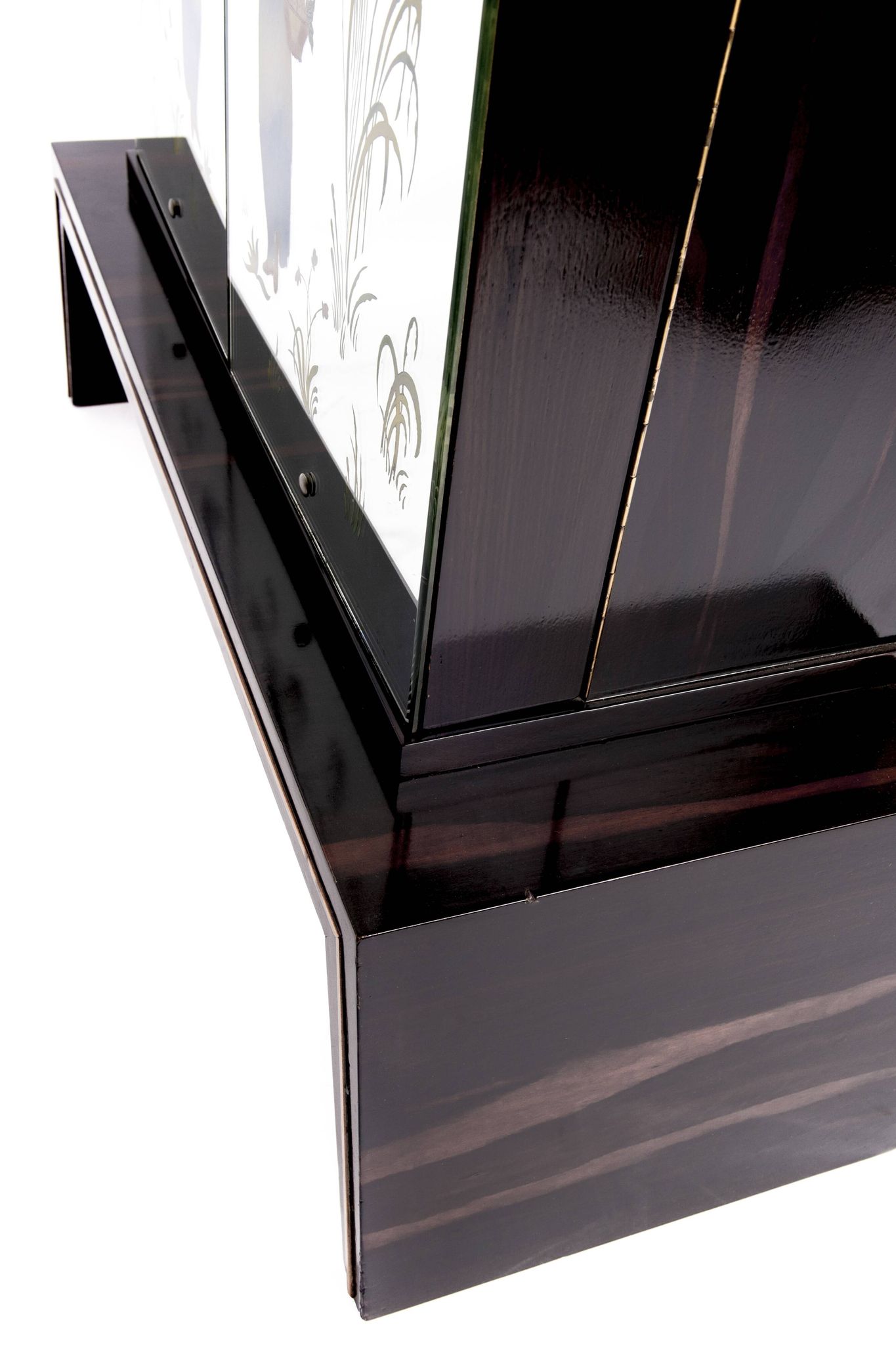 Art-deco bar furniture in macassar and acid-engraved mirror
