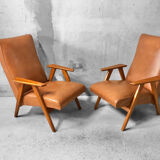 Pair of armchairs Scandinavian design feet compass vintage period 1960s