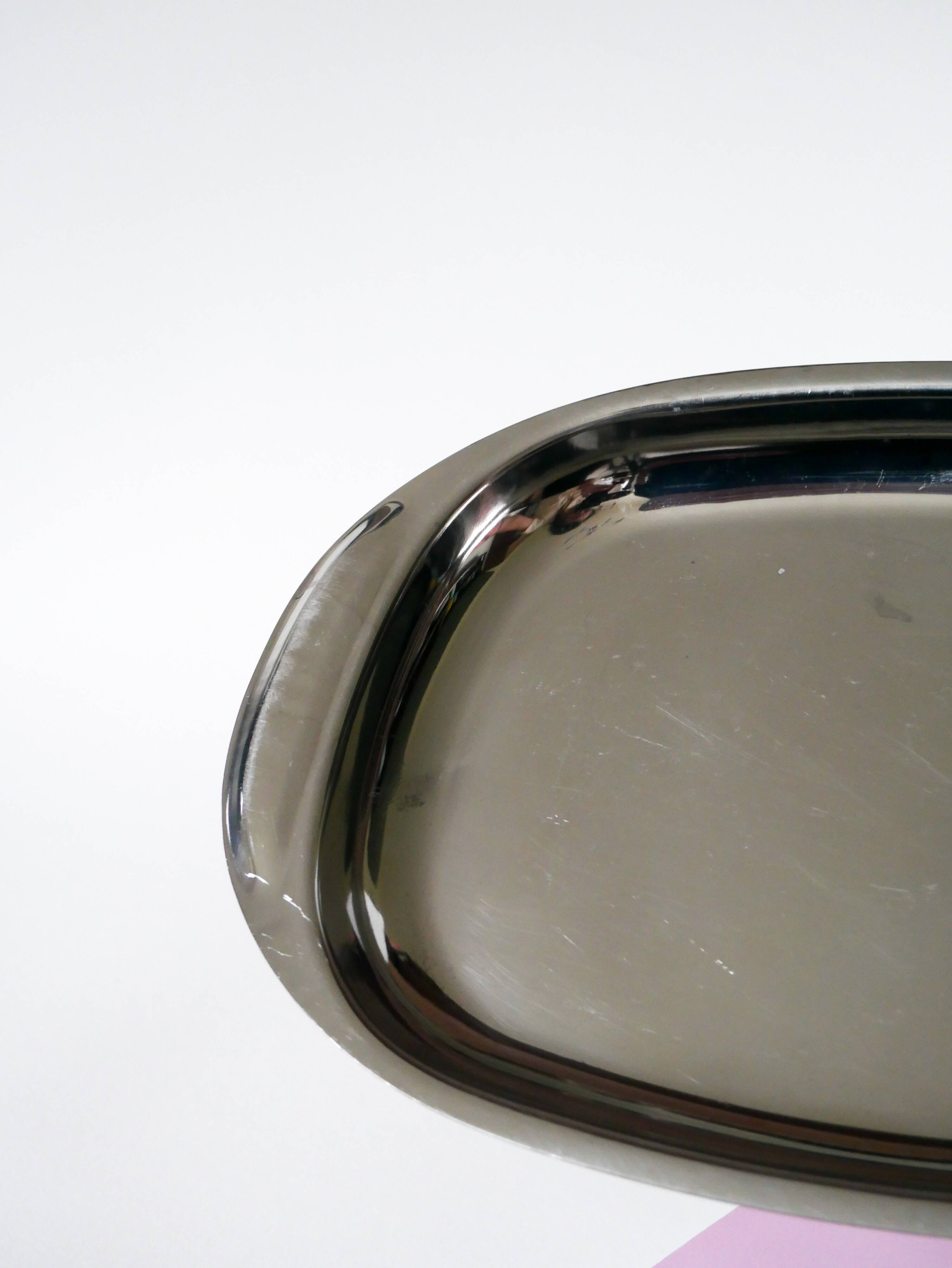 Rectangular stainless steel dish, rounded edges Design, 1970