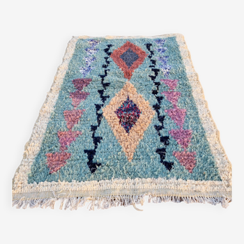 Moroccan Berber carpet Boucherouite light blue