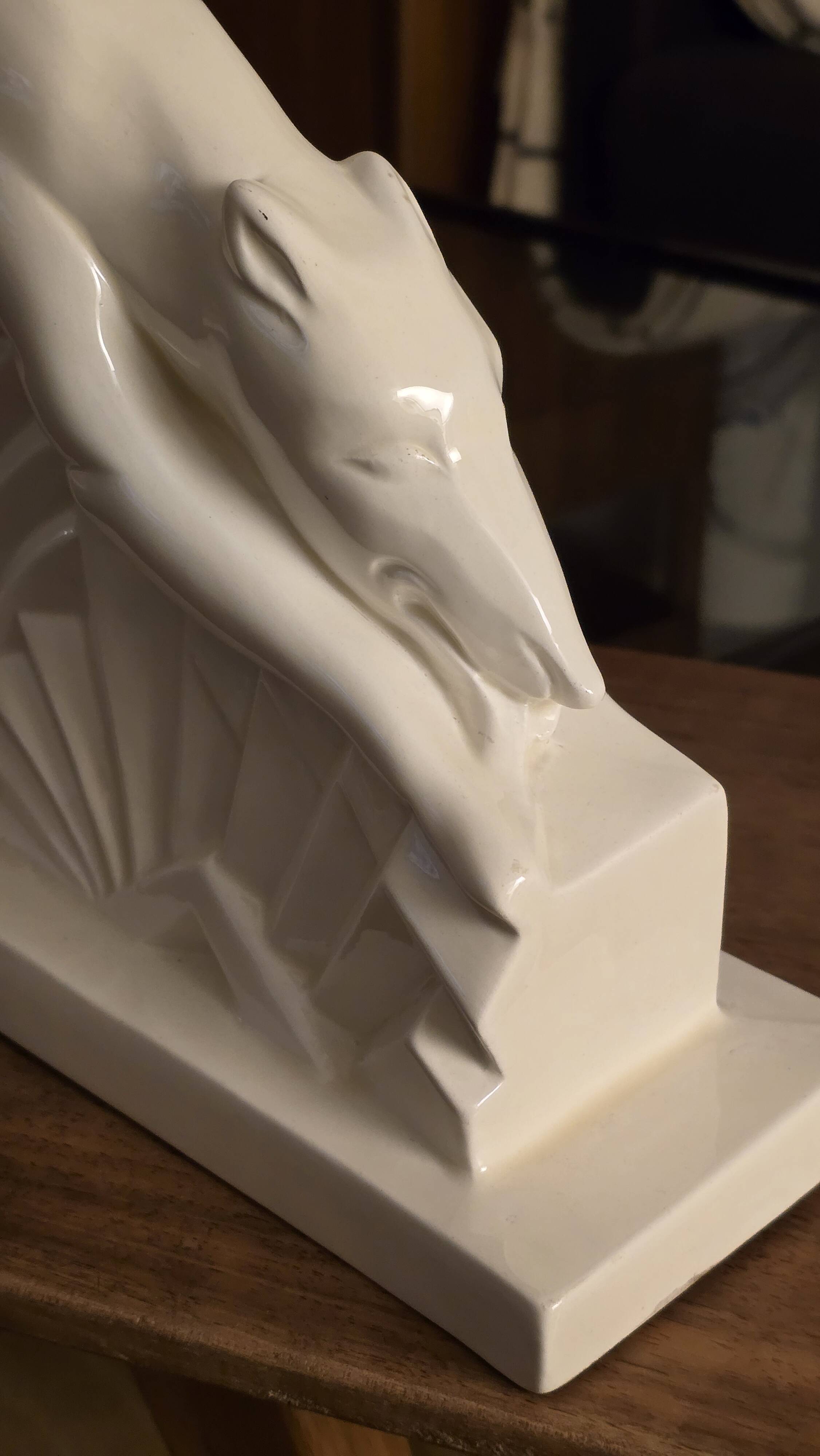 Glazed earthenware sculpture "Greyhound in Motion" by Abel René-Philippe