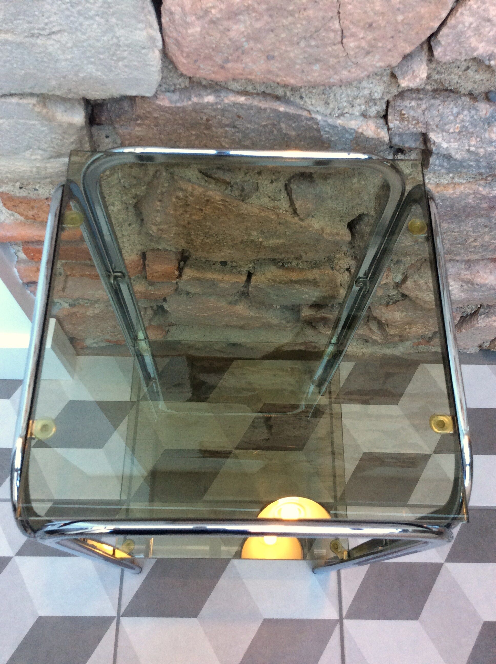 Chrome and smoked glass side table harness