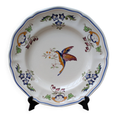 Vintage Longchamp plate handmade with bird and flower decoration, 25.5cm.