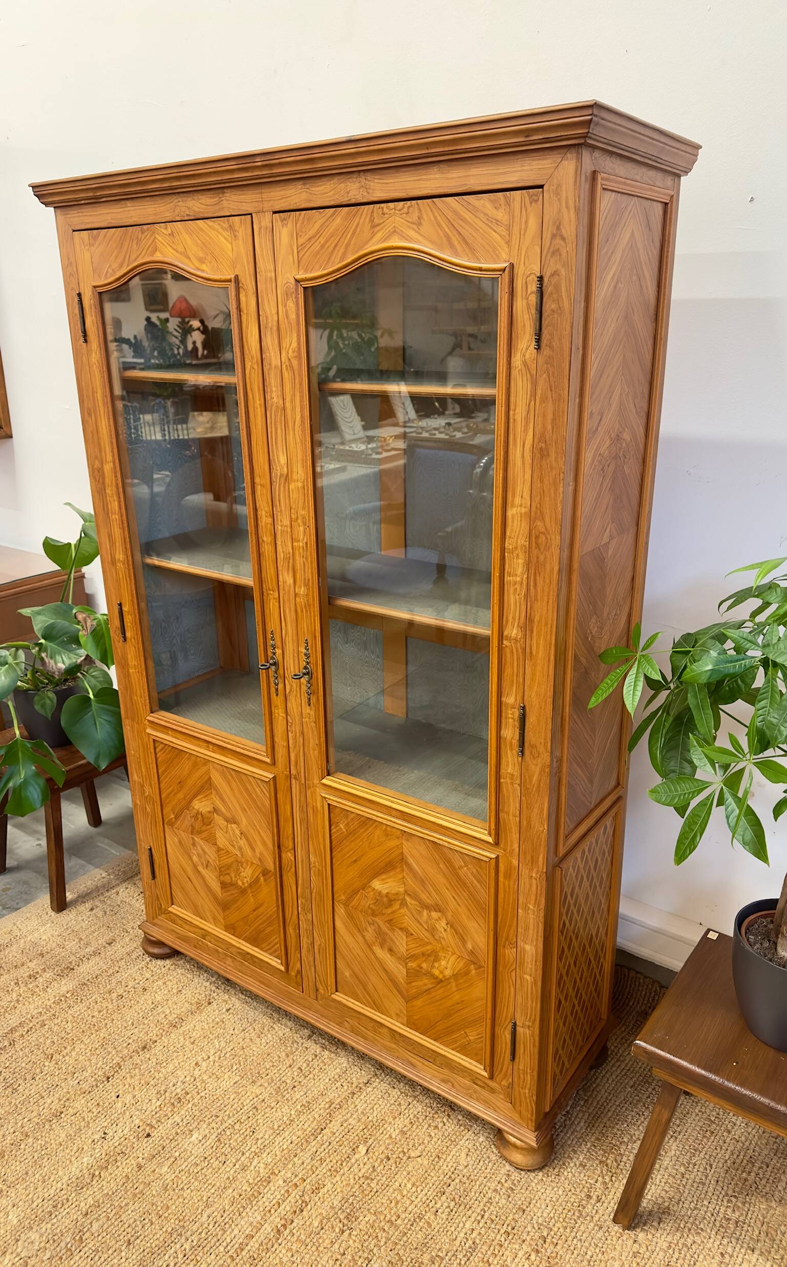 Antique marquetry wooden display cabinet