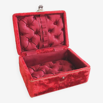 Antique boîte à couture capitonnée soie rouge style Napoléon III
