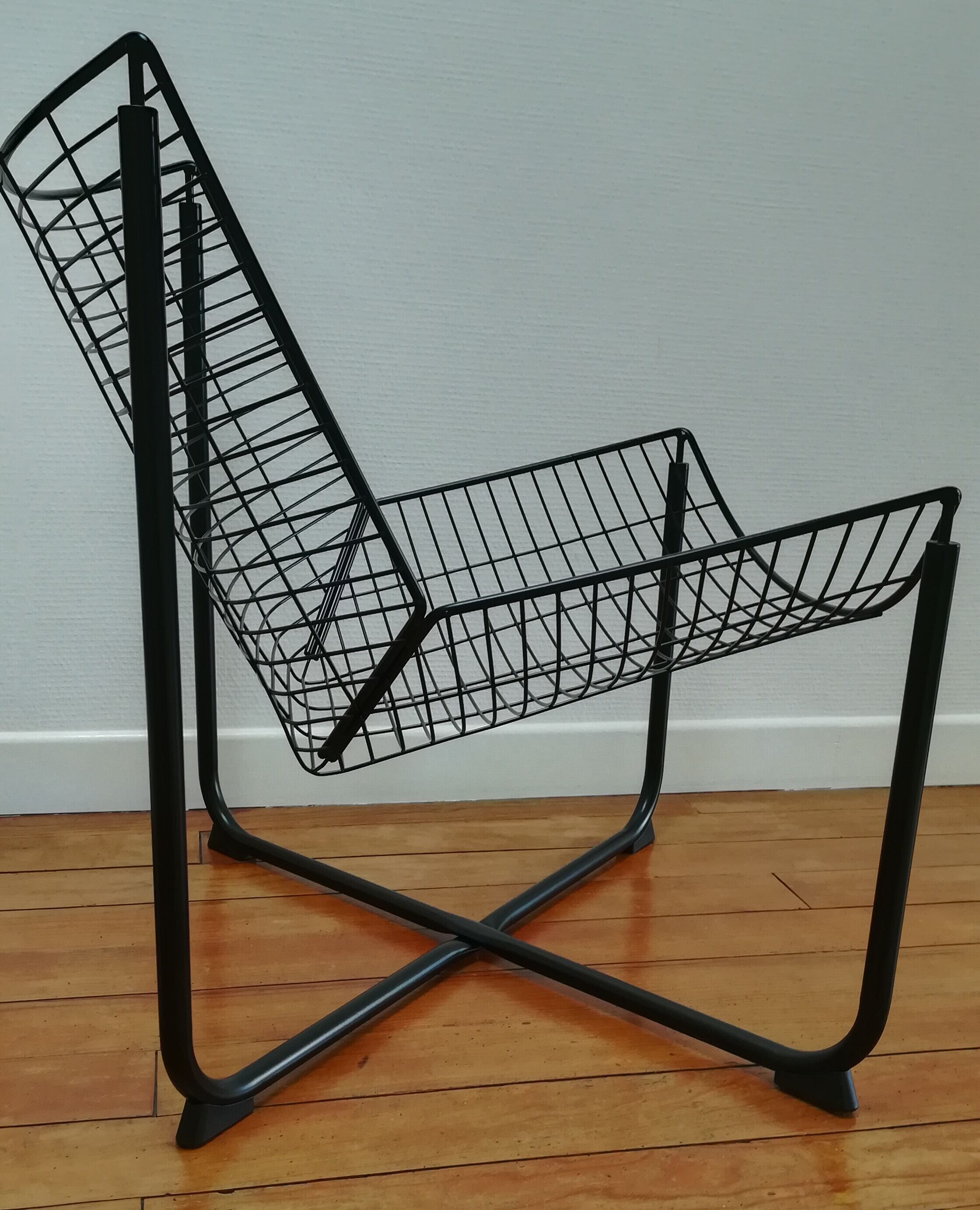 Black metal armchair design by Niels Gammelgard, new edition Ikea