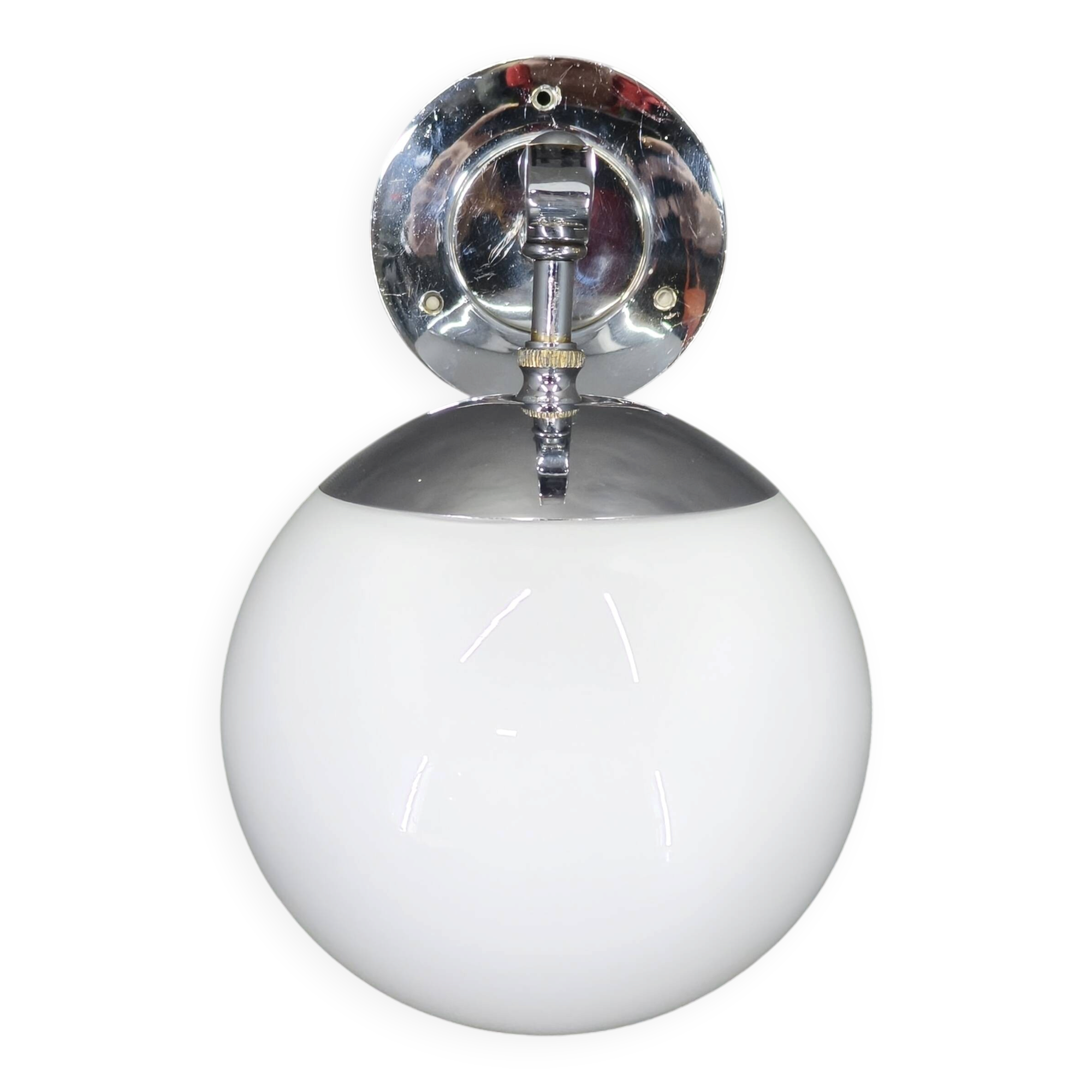 Art Deco Chrome and Milky Glass Wall Light, Czechoslovakia, 1930s