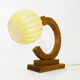 Art deco modernist wooden table lamp globe in yellow glass