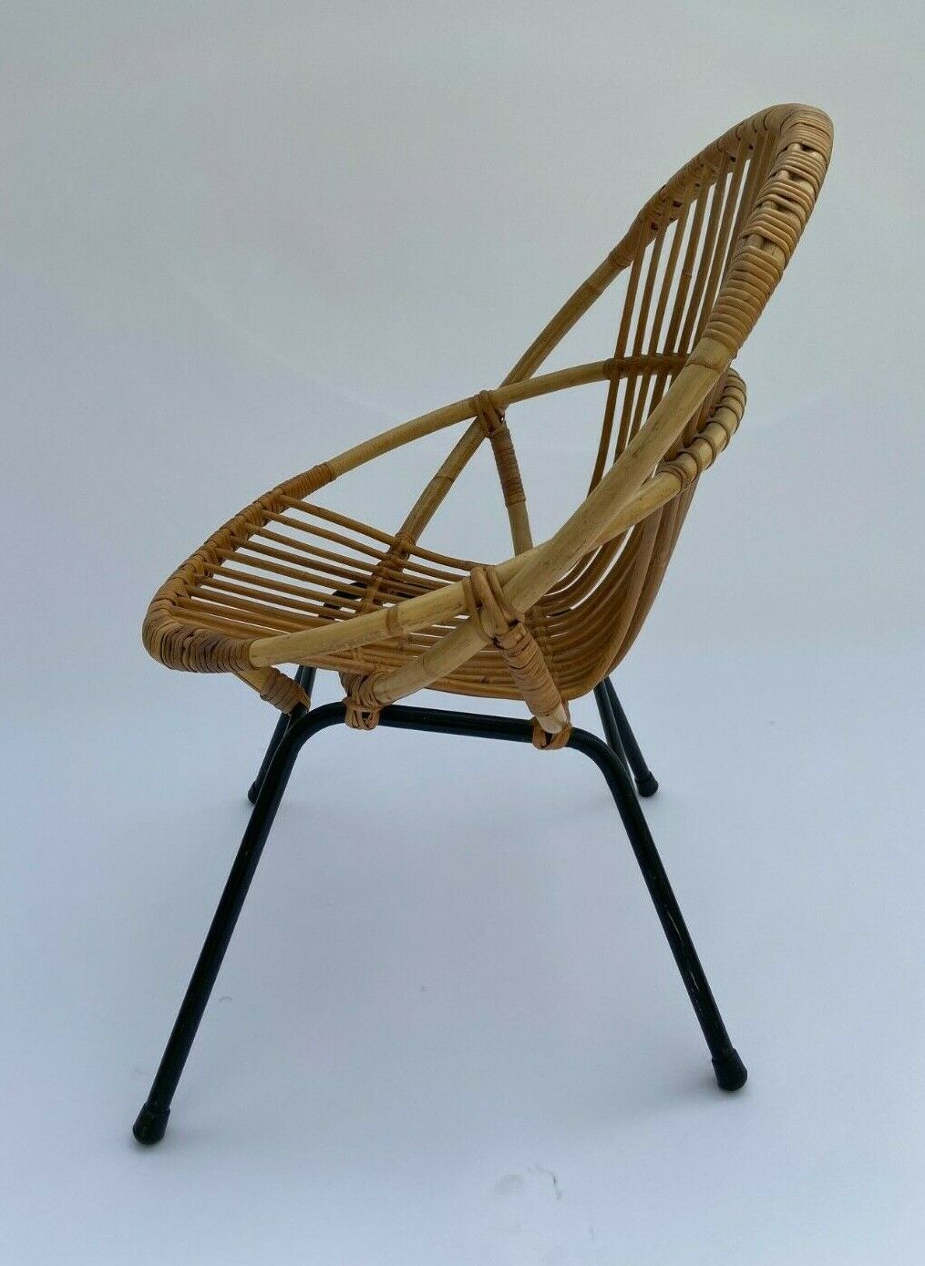 Pair of 1960 rotin black tubular french design armchairs
