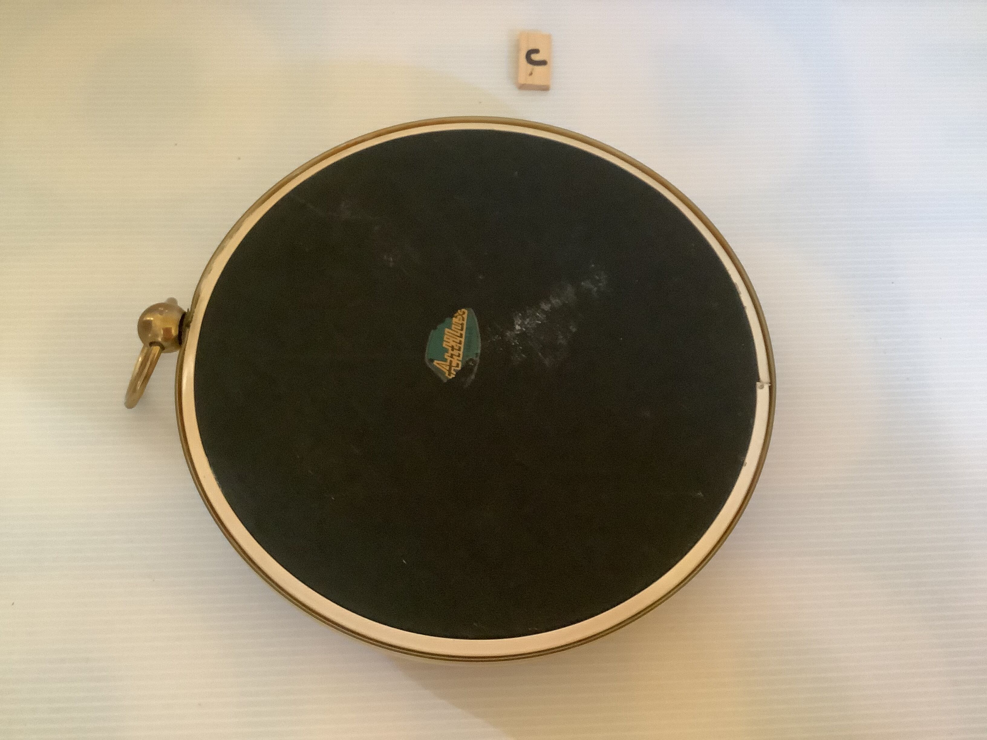 Old round frame curved glass dried flowers immortelle